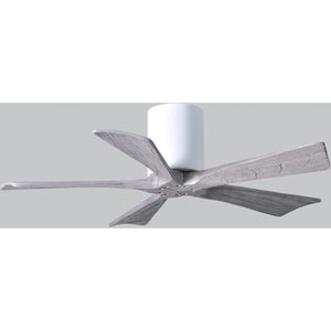 Matthews Fan IR5H-WH-BW-42 Irene-5H five-blade flush mount paddle fan in Gloss White finish with 42” solid barn wood tone blades. 