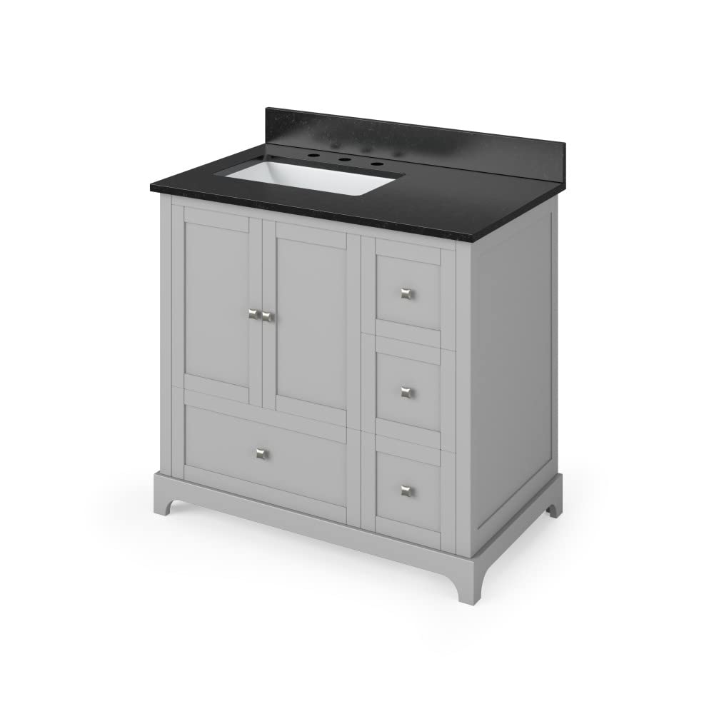 Jeffrey Alexander VKITADD36GRBGR 36" Grey Addington Vanity, left offset, Black Granite Vanity Top, undermount rectangle bowl