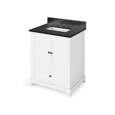 Jeffrey Alexander VKITADD30WHBGR 30" White Addington Vanity, Black Granite Vanity Top, undermount rectangle bowl