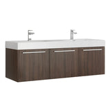 Fresca FCB8093GW-D Fresca Vista 60" Walnut Wall Hung Double Sink Modern Bathroom Cabinet