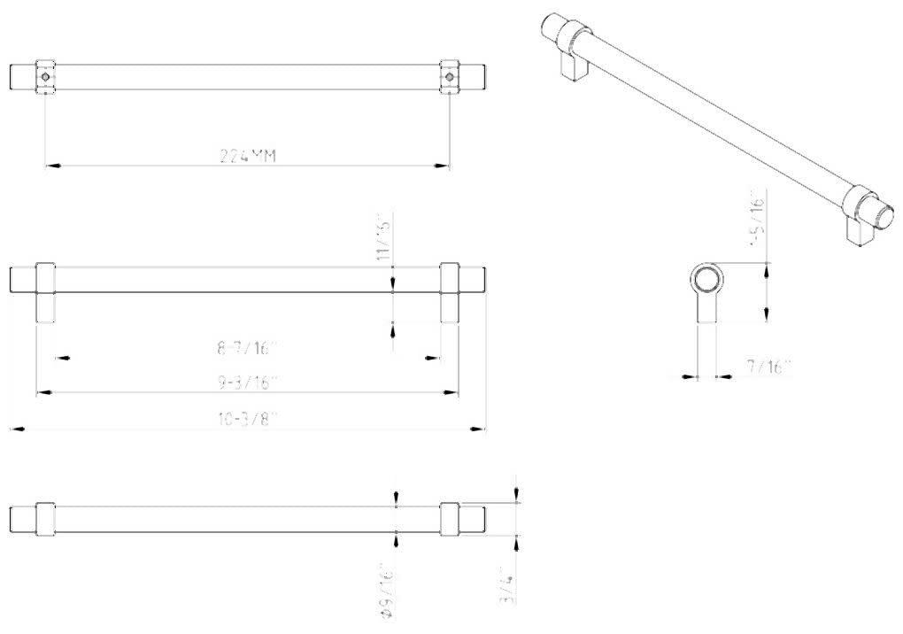 Jeffrey Alexander 5224SN 224 mm Center-to-Center Satin Nickel Key Grande Cabinet Bar Pull