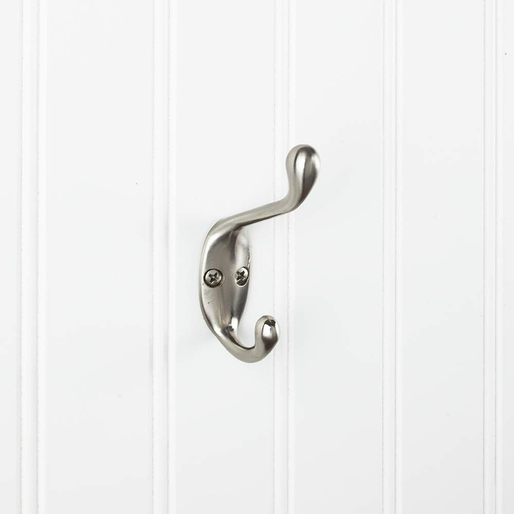 Elements YD40-337SN 3-3/8" Satin Nickel Small Transitional Double Prong Wall Mounted Hook