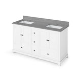 Jeffrey Alexander VKITADD60WHSGR 60" White Addington Vanity, double bowl, Steel Grey Cultured Marble Vanity Top, two undermount rectangle bowls