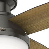 Hunter Fan Dempsey Low Profile Ceiling Fans with Lights and Remote, Flush Mount Ceiling Fan with Lights, Metal, Brushed Nickel Finish, 44 Inch LED