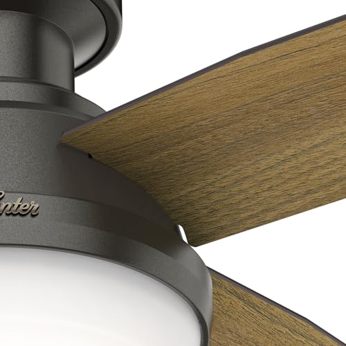 Hunter Fan Dempsey Low Profile Ceiling Fans with Lights and Remote, Flush Mount Ceiling Fan with Lights, Metal, Brushed Nickel Finish, 44 Inch LED
