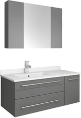 Fresca FVN6136GR-UNS-L Fresca Lucera 36" Gray Wall Hung Undermount Sink Modern Bathroom Vanity w/ Medicine Cabinet - Left Version