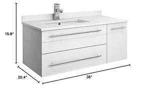Fresca FCB6136ES-UNS-R-CWH-U Fresca Lucera 36" Espresso Wall Hung Modern Bathroom Cabinet w/ Top & Undermount Sink - Right Version