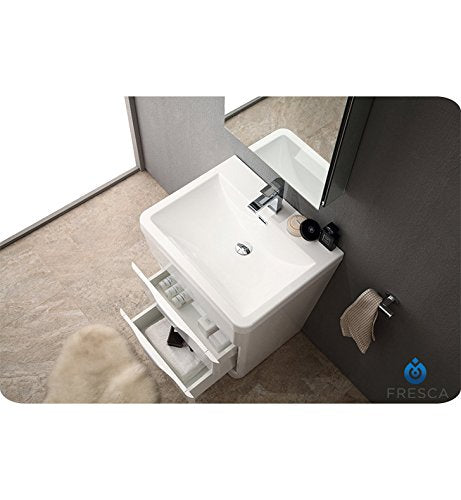 Fresca FCB8525WH-I Fresca Milano 26" Glossy White Modern Bathroom Cabinet w/ Integrated Sink