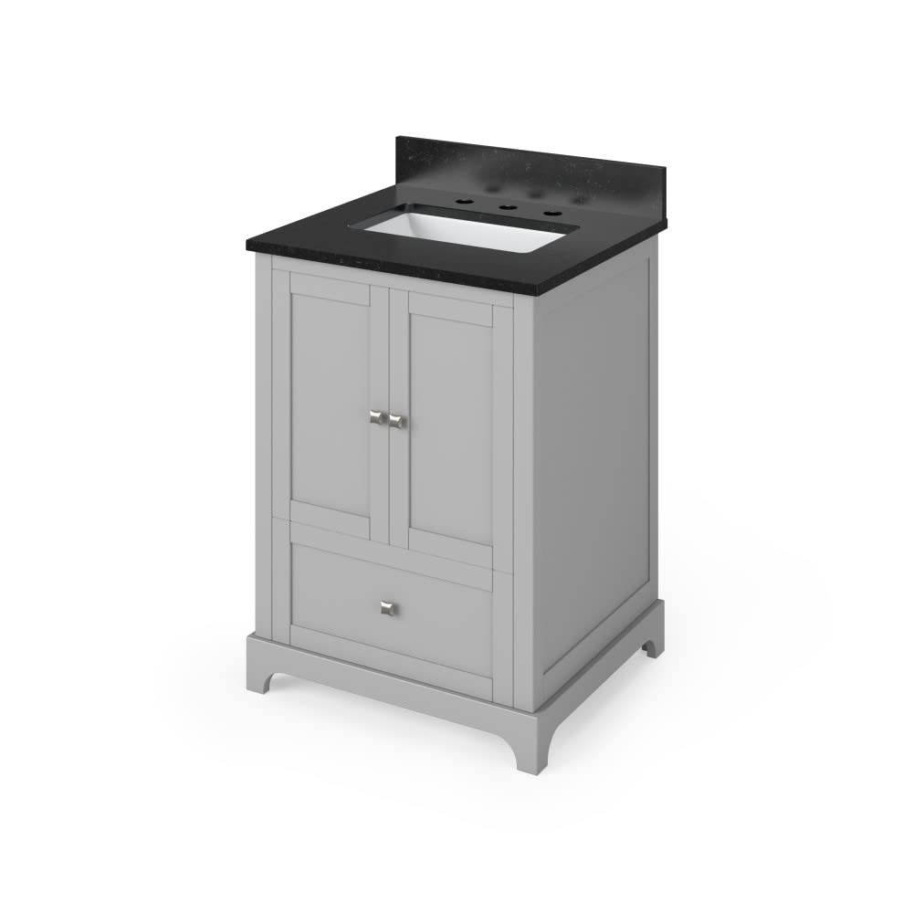 Jeffrey Alexander VKITADD24GRBGR 24" Grey Addington Vanity, Black Granite Vanity Top, undermount rectangle bowl