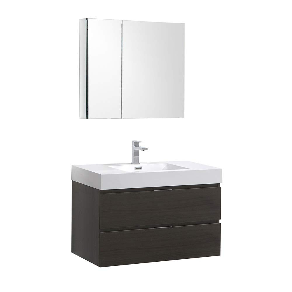 Fresca FVN8336GO Fresca Valencia 36" Gray Oak Wall Hung Modern Bathroom Vanity w/ Medicine Cabinet