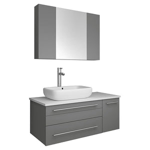 Fresca FVN6136GR-VSL-L Fresca Lucera 36" Gray Wall Hung Vessel Sink Modern Bathroom Vanity w/ Medicine Cabinet - Left Version