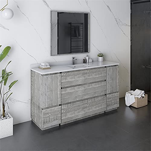 Fresca FVN31-123612ASH-FC Fresca Formosa 60" Floor Standing Single Sink Modern Bathroom Vanity w/ Mirror in Ash