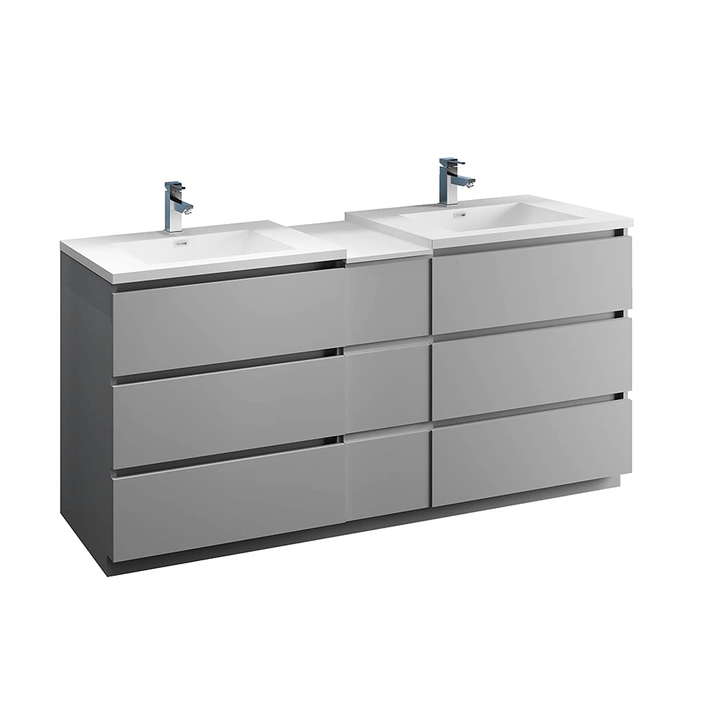 Fresca FCB93-301230HA-D-I Fresca Lazzaro 72" Glossy Ash Gray Free Standing Double Sink Modern Bathroom Cabinet w/ Integrated Sinks