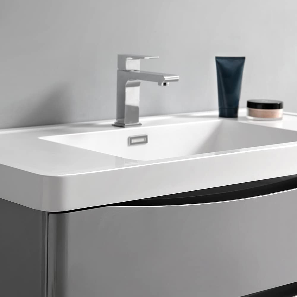 Fresca FVN9036GRG Fresca Tuscany 36" Glossy Gray Wall Hung Modern Bathroom Vanity w/ Medicine Cabinet