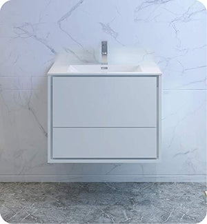 Fresca FCB9230WH-I Fresca Catania 30" Glossy White Wall Hung Modern Bathroom Cabinet w/ Integrated Sink