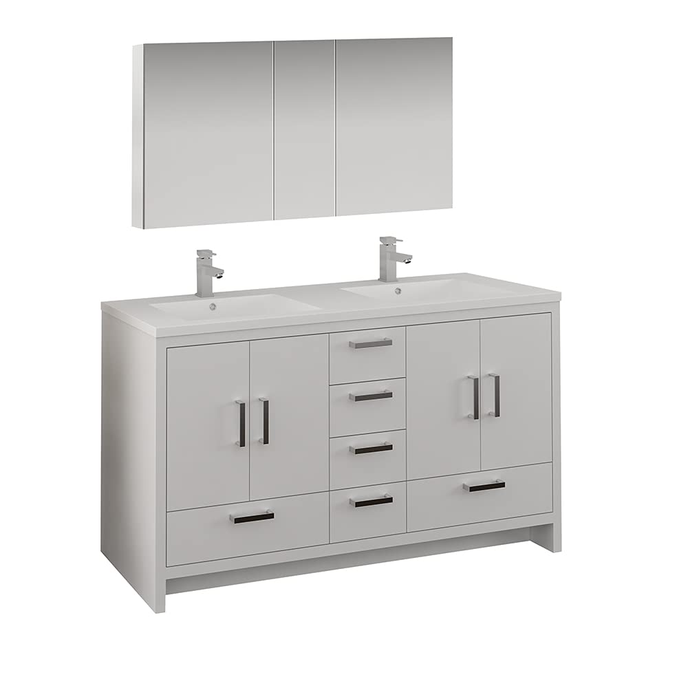 Fresca FVN9460DGO-D Fresca Imperia 60" Dark Gray Oak Free Standing Double Sink Modern Bathroom Vanity w/ Medicine Cabinet