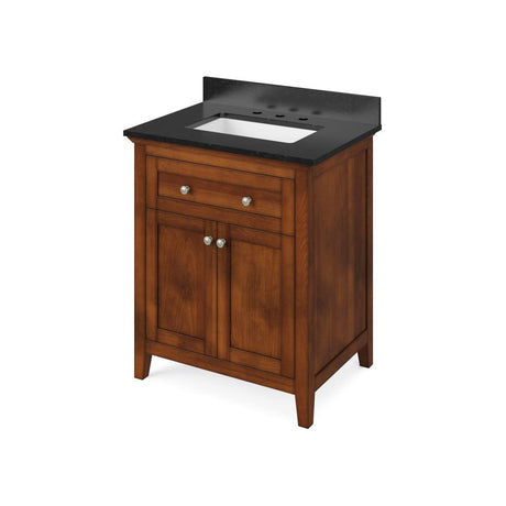 Jeffrey Alexander VKITCHA30CHBGR 30" Chocolate Chatham Vanity, Black Granite Vanity Top, undermount rectangle bowl