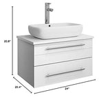 Fresca FCB6124WH-VSL-CWH-V Fresca Lucera 24" White Wall Hung Modern Bathroom Cabinet w/ Top & Vessel Sink