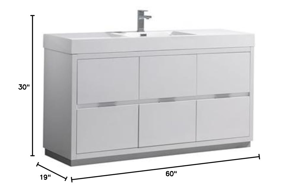 Fresca FCB8460WH Fresca Valencia 60" Glossy White Free Standing Single Sink Modern Bathroom Cabinet