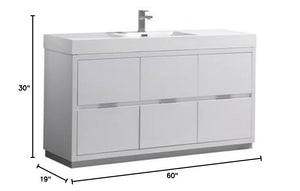 Fresca FCB8460WH Fresca Valencia 60" Glossy White Free Standing Single Sink Modern Bathroom Cabinet