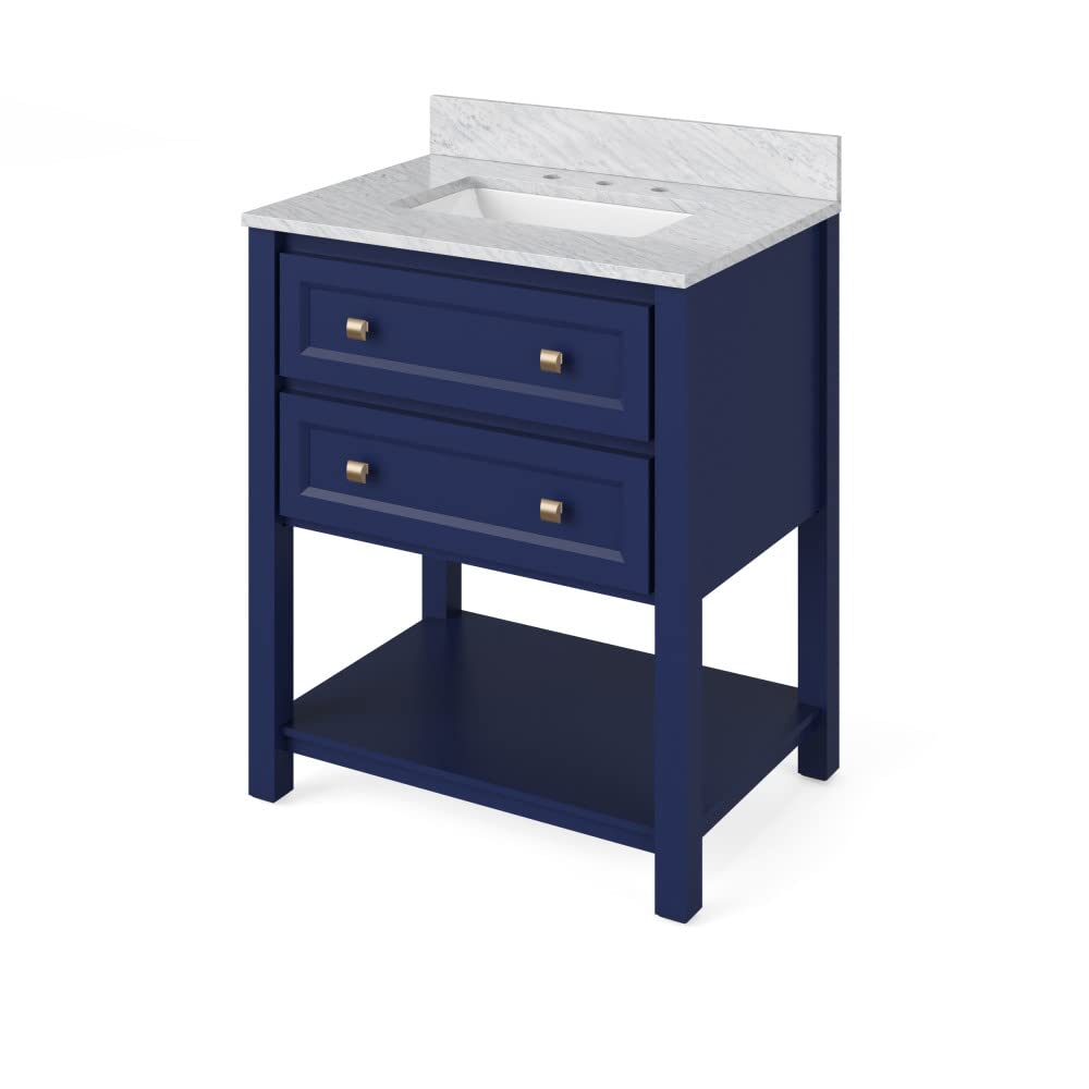 Jeffrey Alexander VKITADL30BLWCR 30" Hale Blue Adler Vanity, White Carrara Marble Vanity Top, undermount rectangle bowl