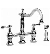 Canterbury Straight Double Handle Widespread Bridge Faucet with Side Spray Finish: Polished, Handle Type: Metal Cross Handles