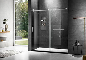 Frameless Sliding Shower Door, 76-in. x 60-in. Glass Shower Door, Shower Glass Door with Clear Tempered Glass in Chrome Finish
