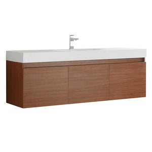 Fresca FCB8041TK-I Fresca Mezzo 60" Teak Wall Hung Single Sink Modern Bathroom Cabinet w/ Integrated Sink