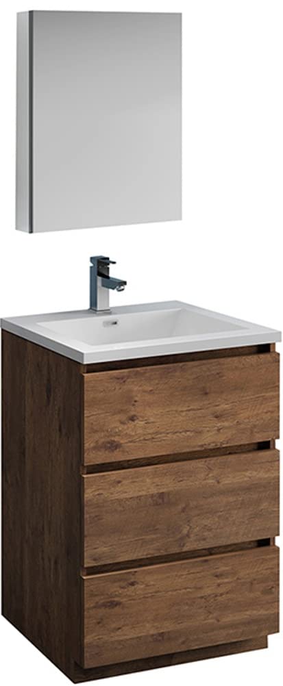 Fresca FVN9324RW Fresca Lazzaro 24" Rosewood Free Standing Modern Bathroom Vanity w/ Medicine Cabinet