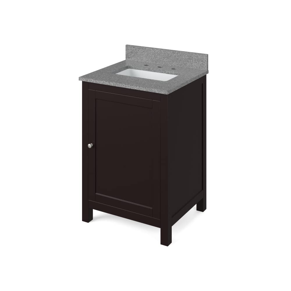 Jeffrey Alexander VKITAST24ESSGR 24" Espresso Astoria Vanity, Steel Grey Cultured Marble Vanity Top, undermount rectangle bowl