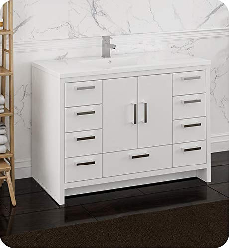 Fresca FCB9448WH-I Fresca Imperia 48" Glossy White Free Standing Modern Bathroom Cabinet w/ Integrated Sink