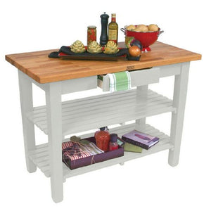 John Boos OC3625-2S-AL OC Oak Country Table - Blended Butcher Block Top, 36"W x 25"D Two Shelves, Alabaster Base