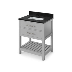 Jeffrey Alexander VKITWAV30GRBGR 30" Grey Wavecrest Vanity, Black Granite Vanity Top, undermount rectangle bowl