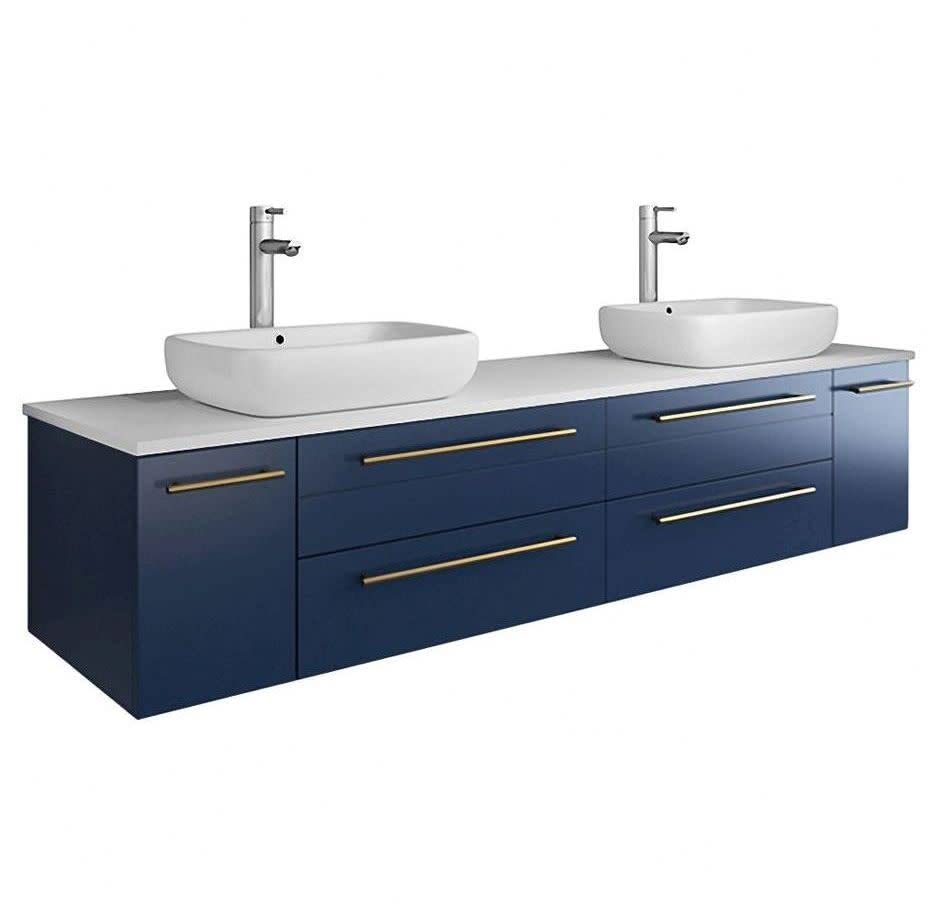 Fresca FCB6172RBL-VSL-D-CWH-V Fresca Lucera 72" Royal Blue Wall Hung Modern Bathroom Cabinet w/ Top & Double Vessel Sinks