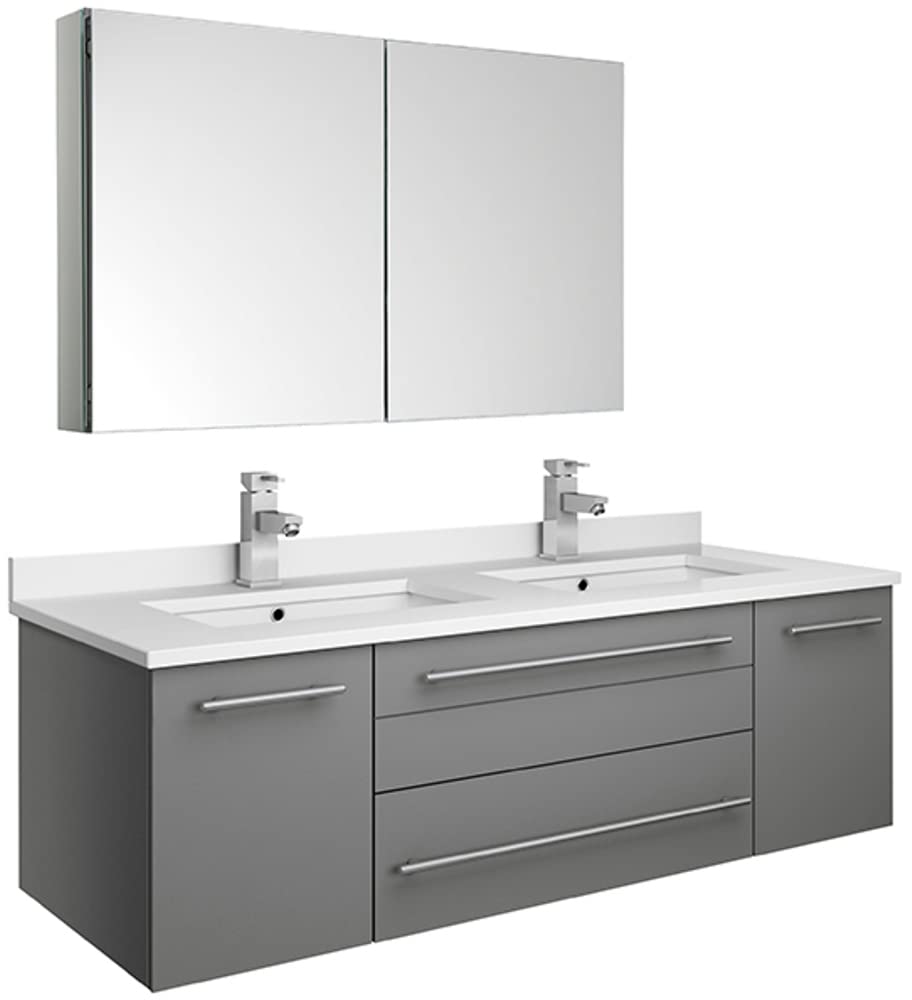 Fresca FVN6148GR-UNS-D Fresca Lucera 48" Gray Wall Hung Double Undermount Sink Modern Bathroom Vanity w/ Medicine Cabinet