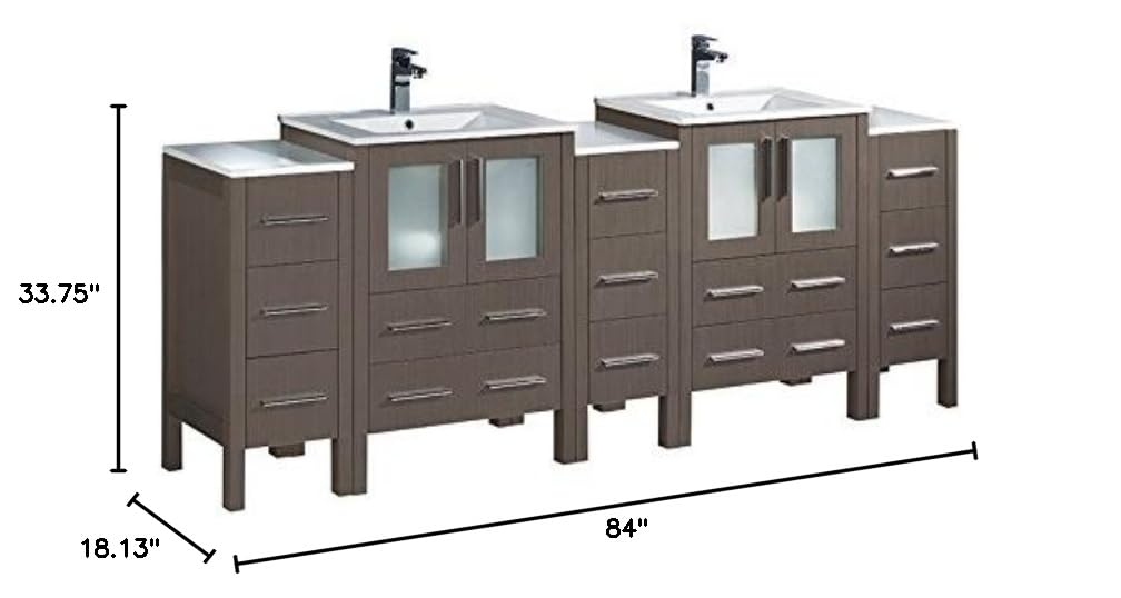 Fresca FCB62-72GO-I Fresca Torino 84" Gray Oak Modern Double Sink Bathroom Cabinets w/ Integrated Sinks