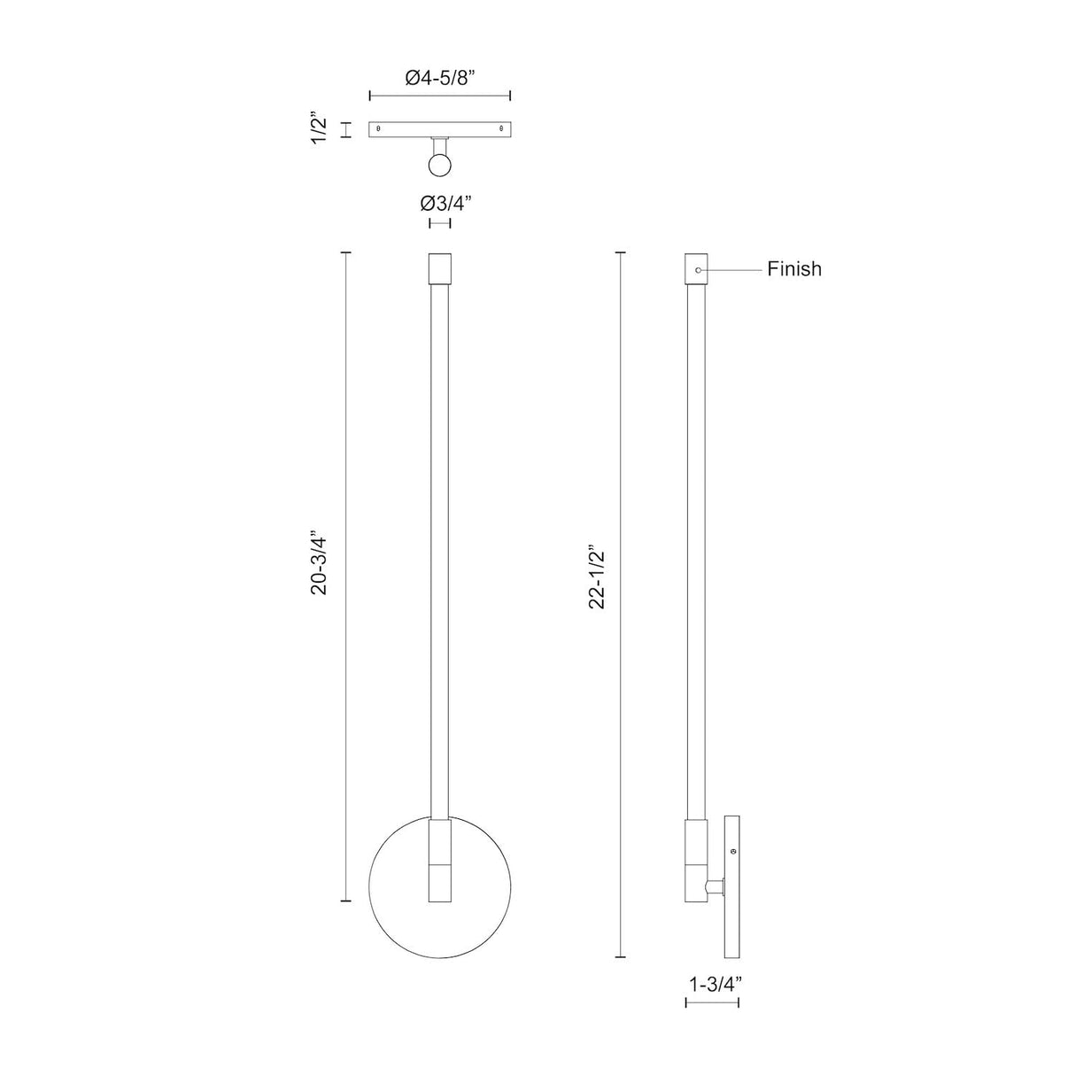 Kuzco WS74122-BK MOTIF 22" WALL SCONCE BLACK 7W 120VAC WITH LED DRIVER 2700K 90CRI