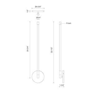 Kuzco WS74122-BG MOTIF 22" WALL SCONCE VINTAGE BRASS 7W 120VAC WITH LED DRIVER 2700K 90CRI