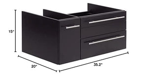 Fresca FCB6136ES-UNS-R Fresca Lucera 36" Espresso Wall Hung Undermount Sink Modern Bathroom Cabinet - Right Version