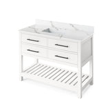 Jeffrey Alexander VKITWAV48WHCQR 48" White Wavecrest Vanity, Calacatta Vienna Quartz Vanity Top, undermount rectangle bowl