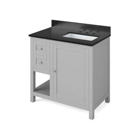 Jeffrey Alexander VKITAST36GRBGR 36" Grey Astoria Vanity, right offset, Black Granite Vanity Top, undermount rectangle bowl