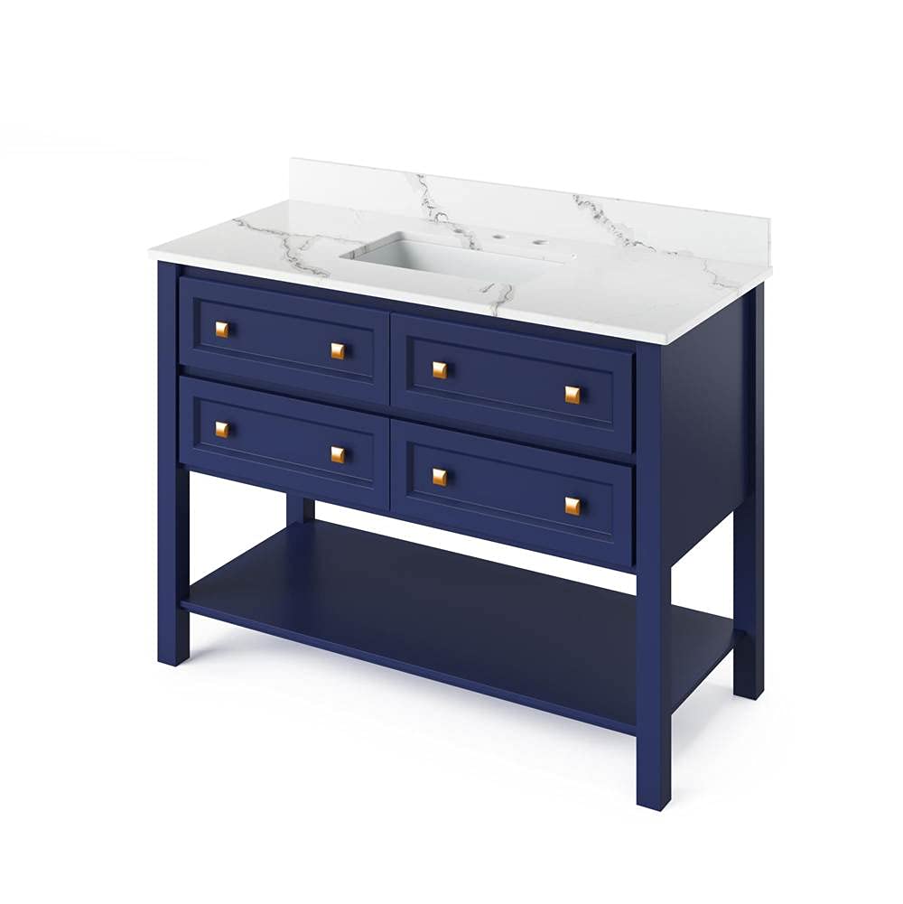 Jeffrey Alexander VKITADL48BLCQR 48" Hale Blue Adler Vanity, Calacatta Vienna Quartz Vanity Top, undermount rectangle bowl