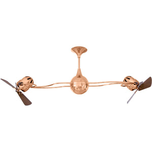 Matthews Fan IV-CP-WD Italo Ventania 360° dual headed rotational ceiling fan in polished copper finish with solid sustainable mahogany wood blades.