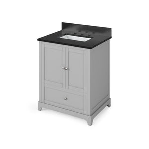 Jeffrey Alexander VKITADD30GRBGR 30" Grey Addington Vanity, Black Granite Vanity Top, undermount rectangle bowl