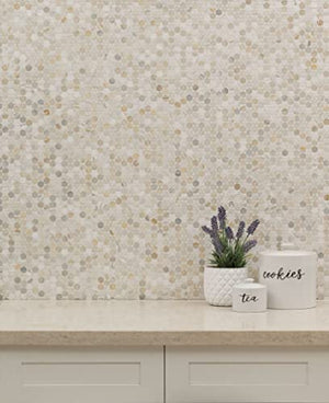 MSI Athena Gold 12 in. x 12 in. (CASE) Pennyround Honed Marble Mesh Mounted Mosaic Tile for Bathroom, Kitchen Backsplash, Accent Wall Tile, and Shower Wall Tile, Sample