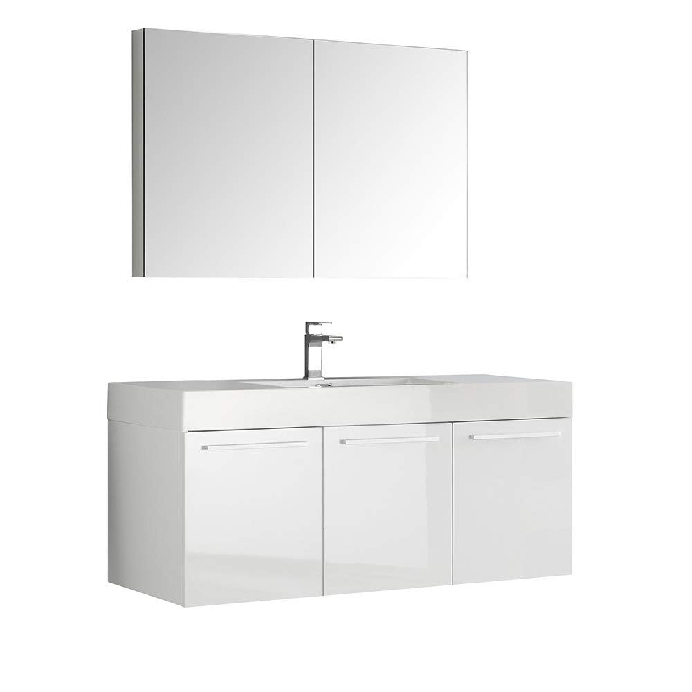 Fresca FVN8092WH Fresca Vista 48" White Wall Hung Modern Bathroom Vanity w/ Medicine Cabinet