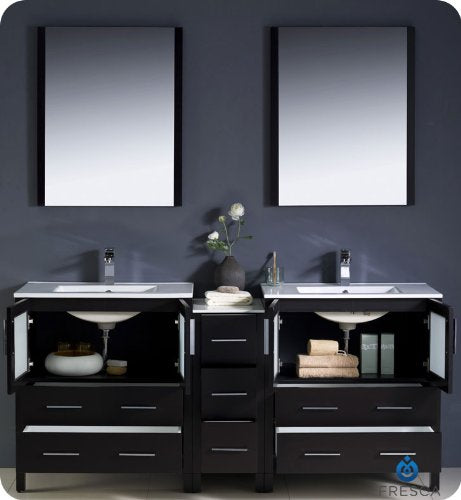 Fresca FVN62-301230ES-UNS Fresca Torino 72" Espresso Modern Double Sink Bathroom Vanity w/ Side Cabinet & Integrated Sinks