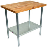 John Boos JNS13A Commercial Blended Maple Top Work Table w/Galvanized Base with Shelf, 108" W x 30" D 35-1/4"H, 6 Legs, Oil Finish