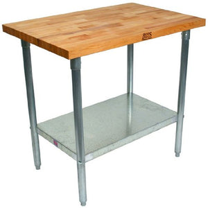 John Boos HNS13A Commercial Blended Maple Top Work Table w/Galvanized Base with Shelf, 108