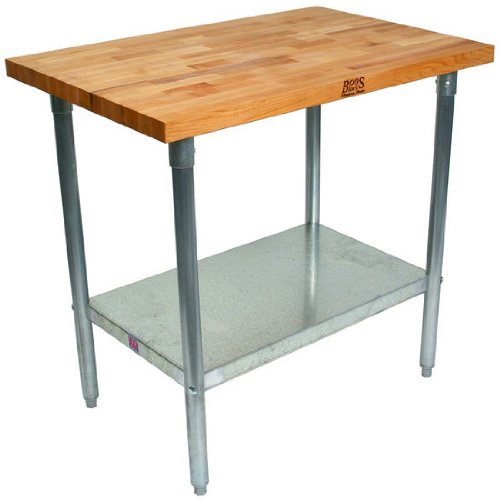 John Boos JNS20A Commercial Blended Maple Top Work Table w/Galvanized Base with Shelf, 108" W x 36" D 35-1/4"H, 6 Legs, Oil Finish